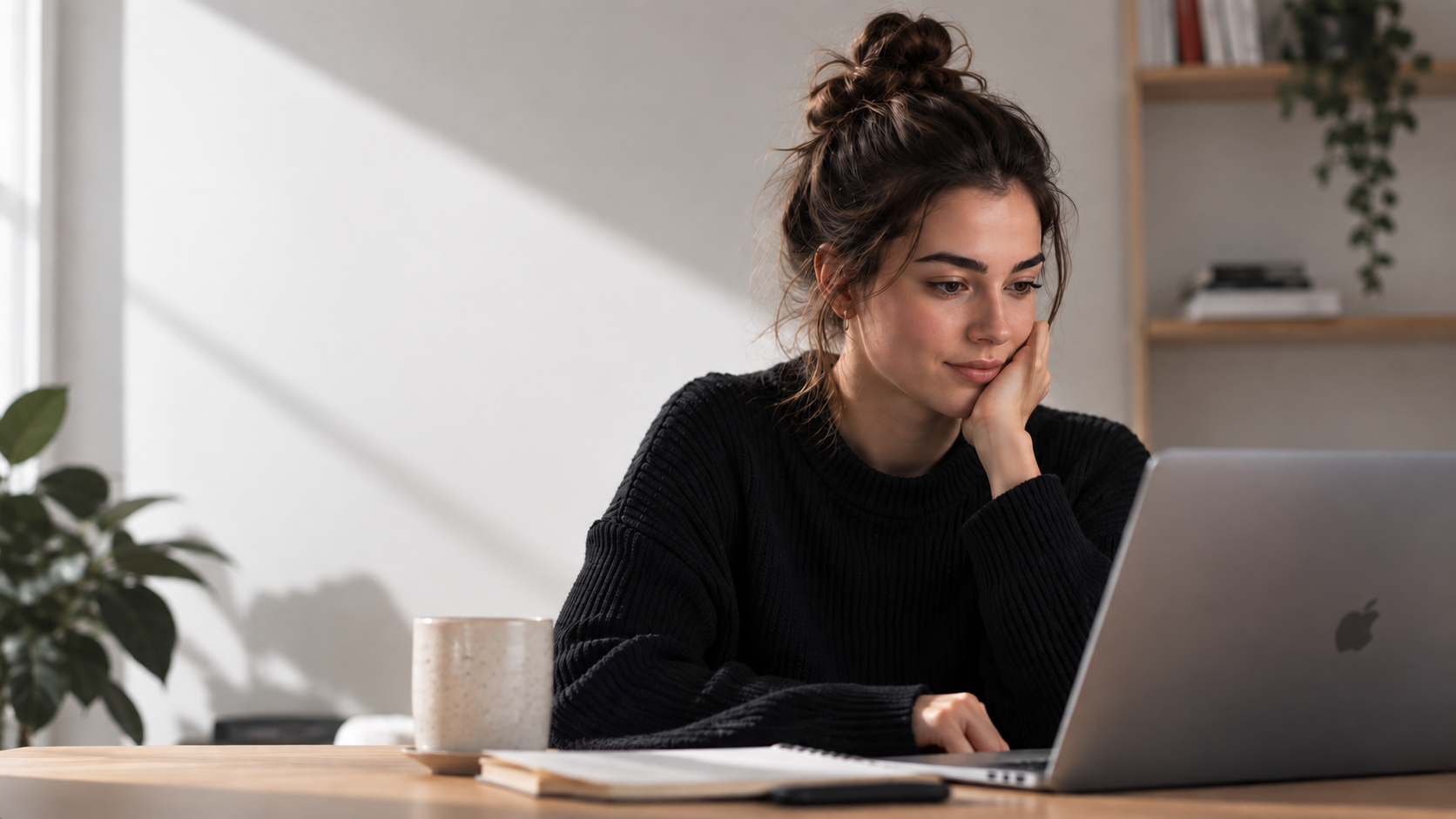 Learner working through a course at a laptop